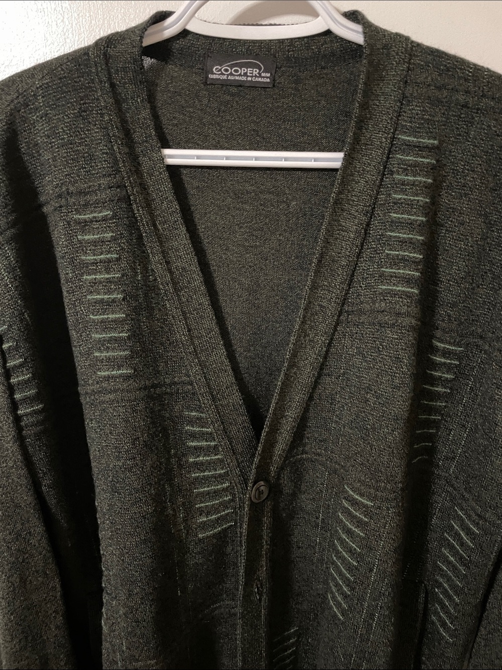 Vintage Cooper Wool Blend Grey With Green Detail Cardigan Sweater Size M - Picture 2 of 7